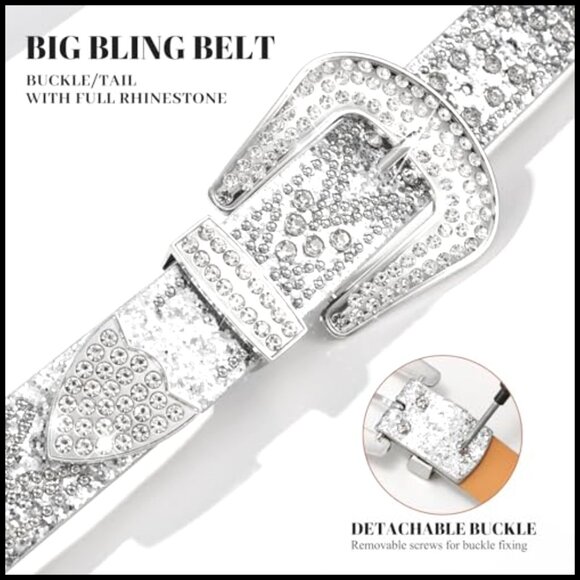 Rhinestone Studded Western Belt Faux Leather Y2K Cowboy Cowgirl Unisex Fit main image 5